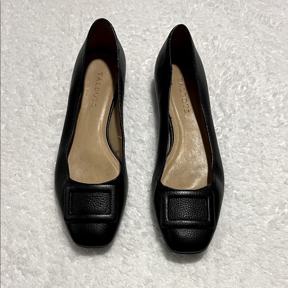 Talbots Black Leather Flats with Square Toe and Classic Buckle detail Size 9 - Picture 1 of 8